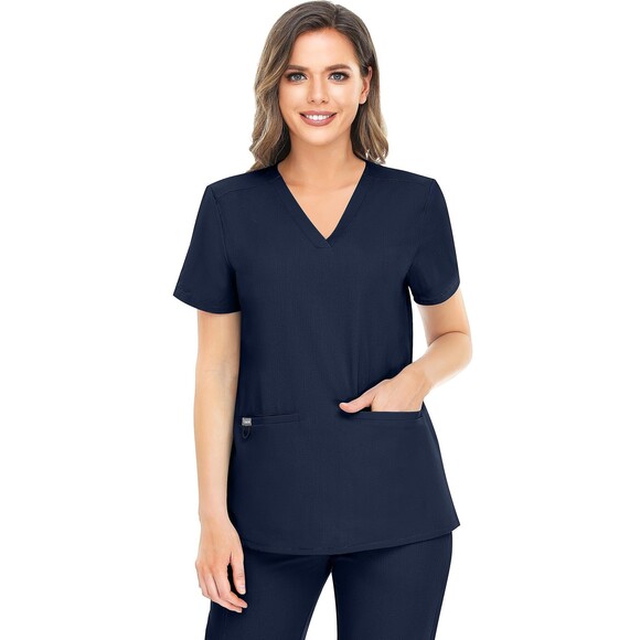 Scrubs for Women 3 Pocket V-Neck Tailored Fit Workwear Anti-Wrinkle Top Navy S - Picture 1 of 2